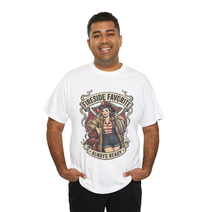 Fireside Favorite Pinup Firefighter Tee | Always Ready vintage badge