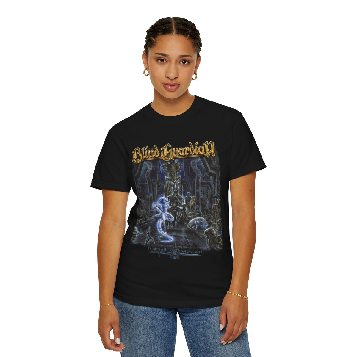 T-shirt avec pochette de l'album Nightfall In Middle-Earth de Blind Guardian | Illustration de métal fantastique