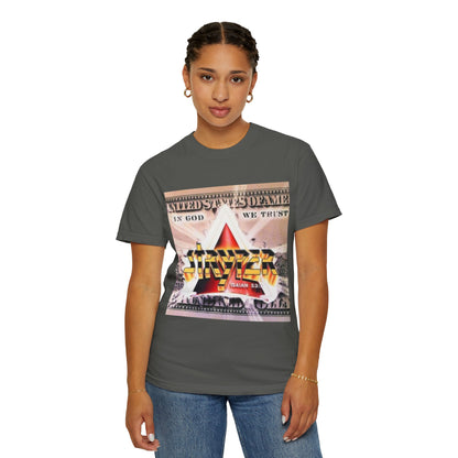 Stryper In God We Trust Album Artwork Graphic T-shirt | Retro Hard Rock Band Collage Tee