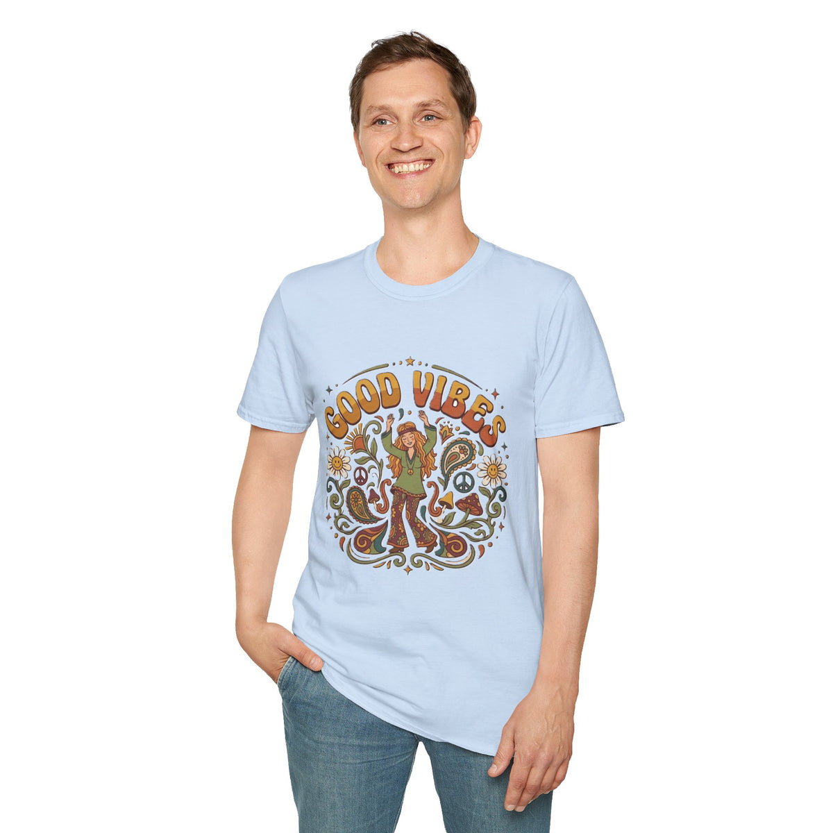 Good Vibes Hippie Flower Power T-Shirt | Retro 70s Peace Design