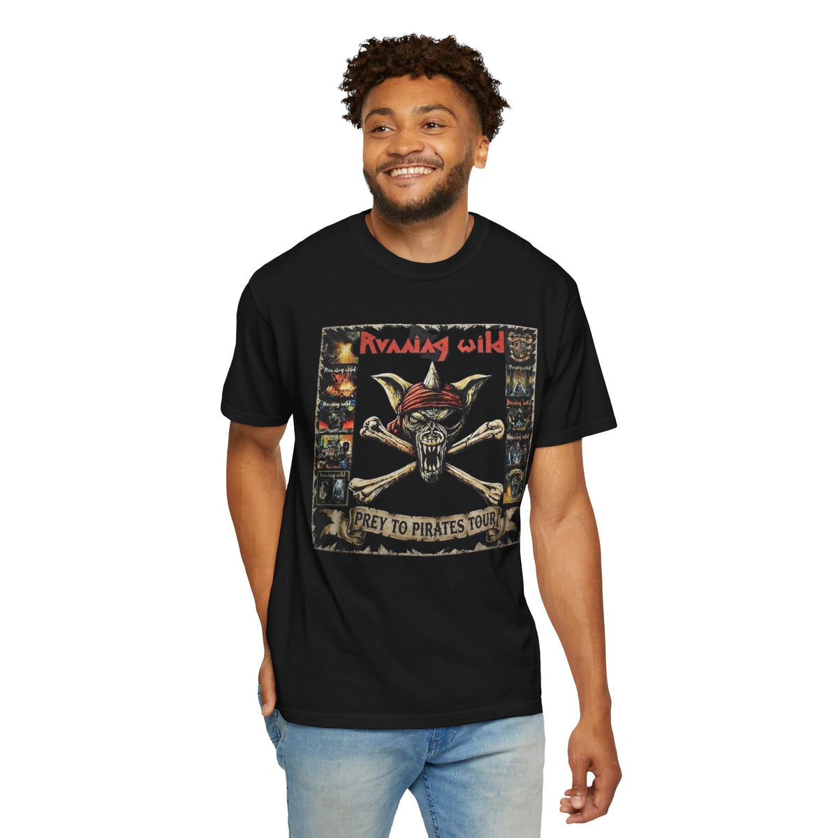 Camiseta de Running Wild con diseño de calavera y tibias cruzadas | Diseño del tour Prey to Pirates