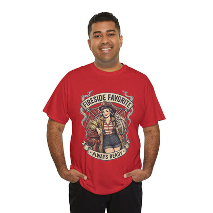 Fireside Favorite Pinup Firefighter Tee | Always Ready vintage badge