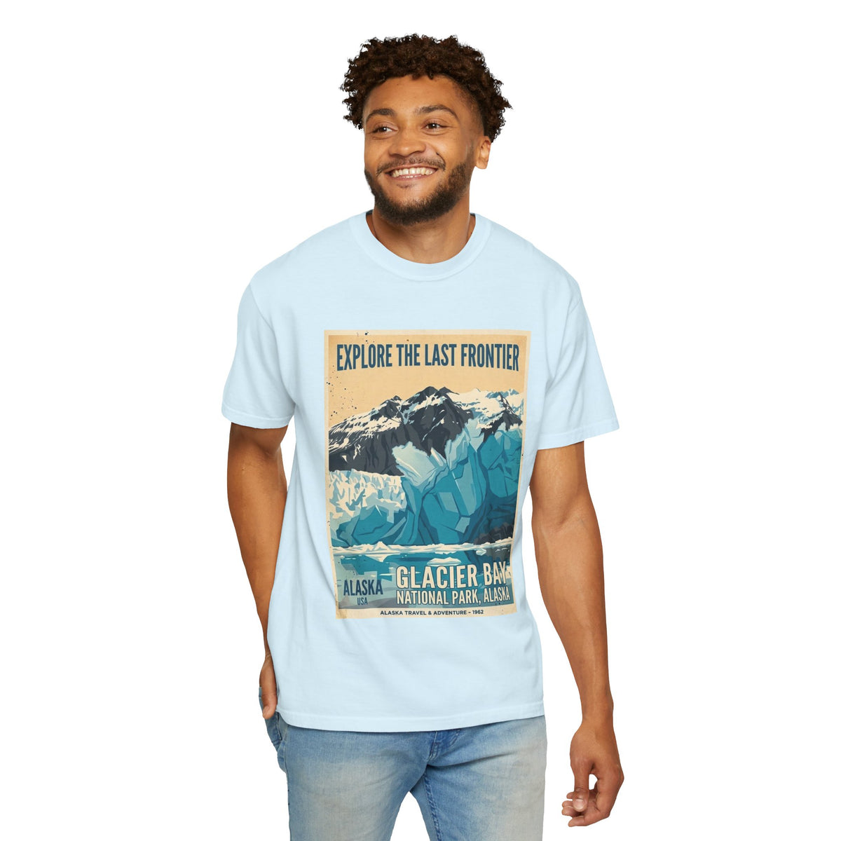 Camiseta con póster del Parque Nacional de la Bahía de los Glaciares | Camiseta de viaje a Alaska