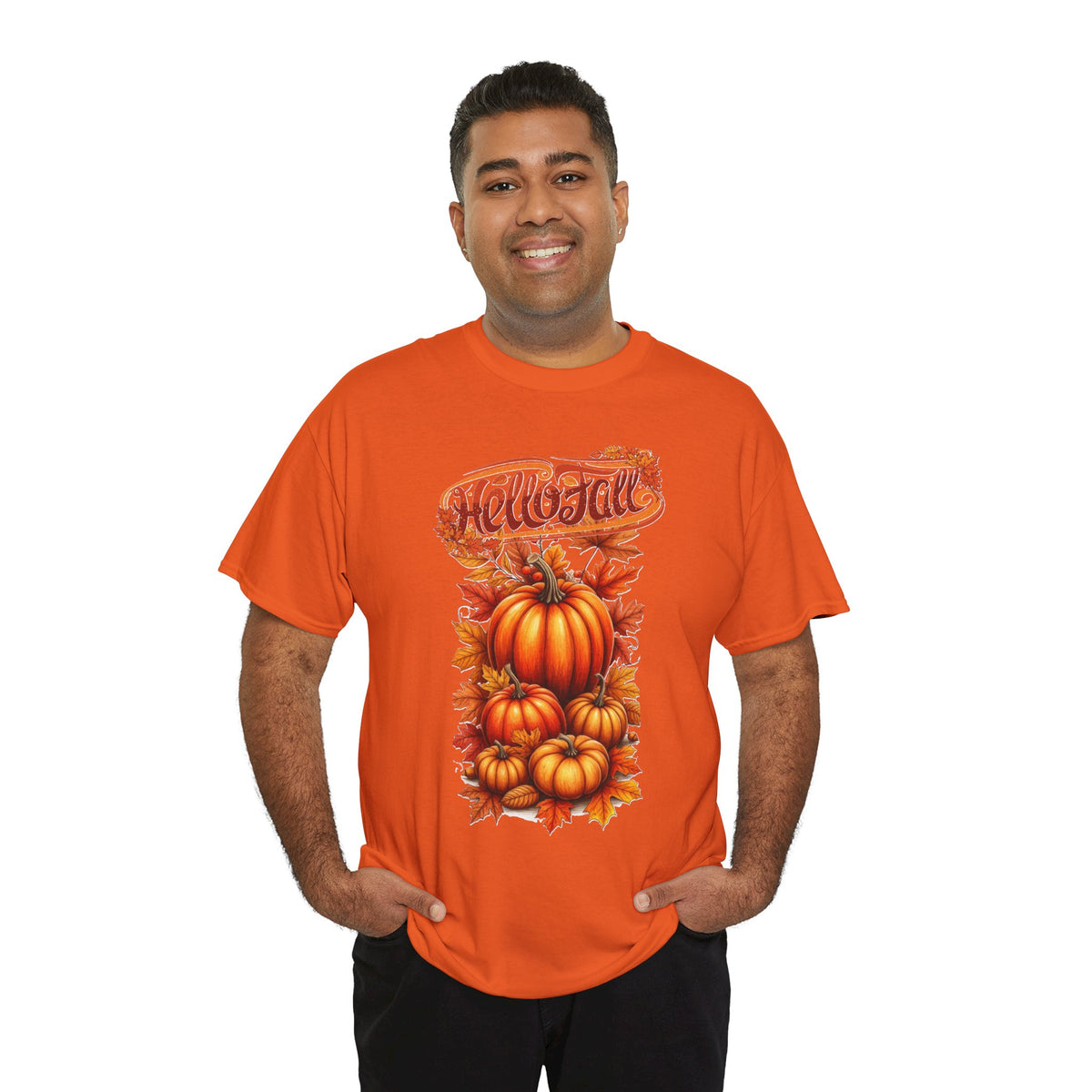 Hello Fall Pumpkin Stack T-Shirt | Autumn Leaves Tee