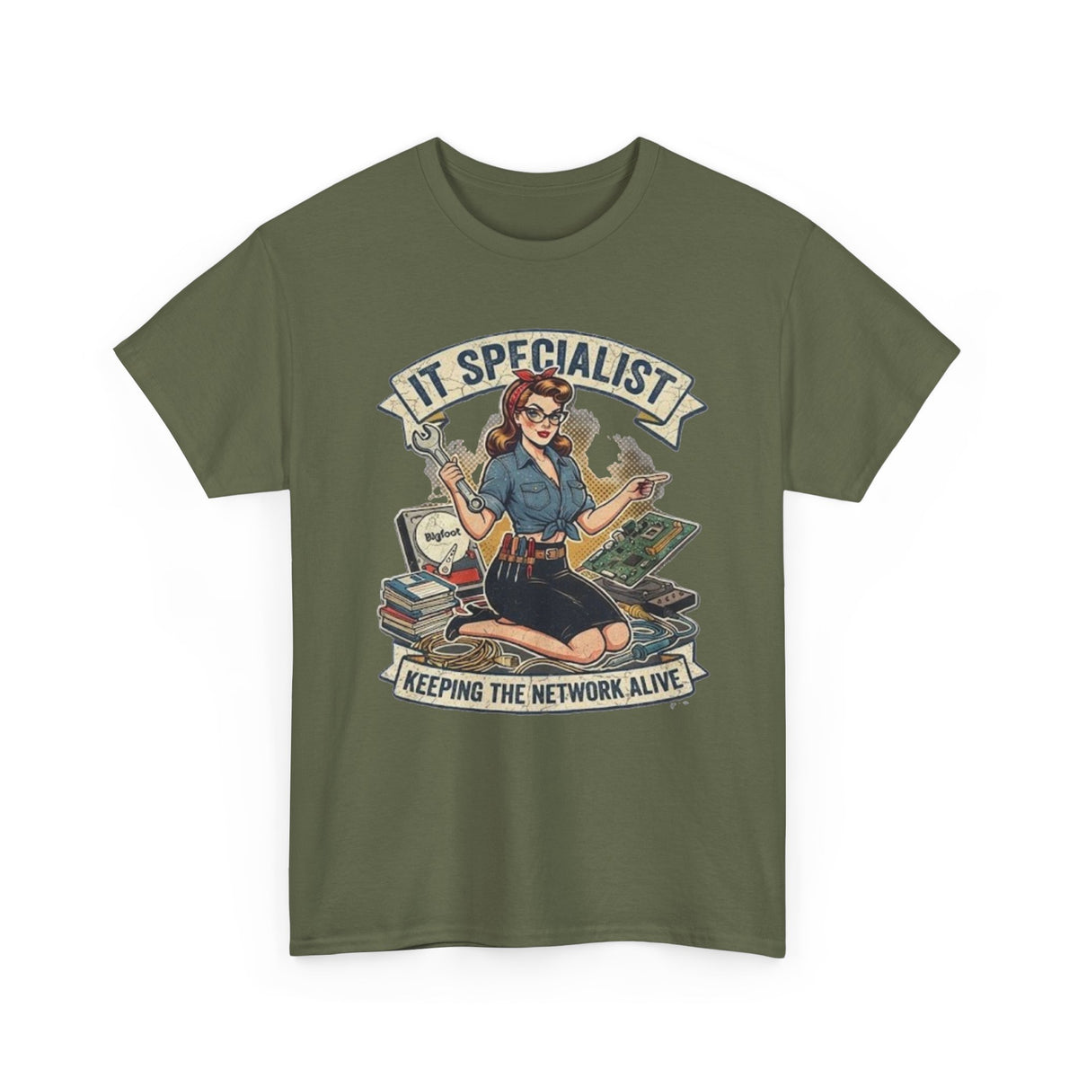 IT Specialist pinup graphic tee | T-Shirt, Keeping the Network Alive design