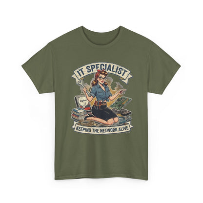 IT Specialist pinup graphic tee | T-Shirt, Keeping the Network Alive design