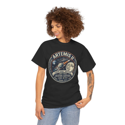 T-shirt de la mission Artemis II en orbite lunaire | Motif écusson fusée lunaire