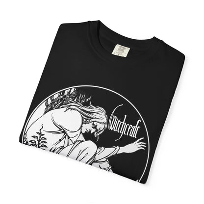 Witchcraft Moon Witch Occult Rock & Doom Metal T-shirt | Vintage Witch Illustration, Halloween Gothic Doom Metal Band Tee