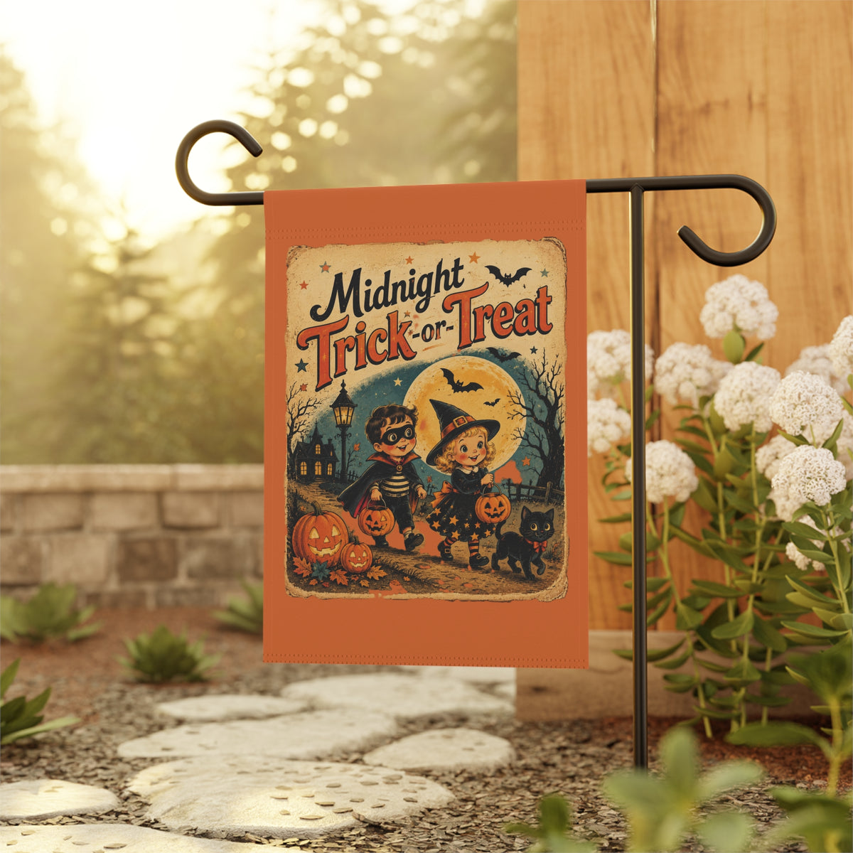 Midnight Trick-or-Treat Garden Banner | Halloween yard flag