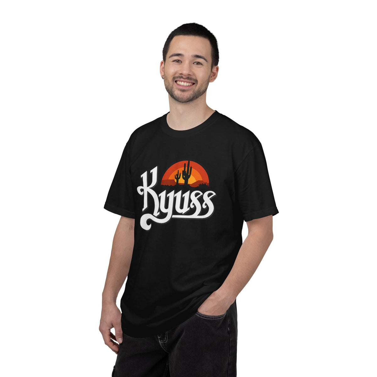 T-shirt Kyuss Desert Sunset Stoner Doom Desert Rock | Logo de groupe américain de Stoner Doom, silhouette de cactus