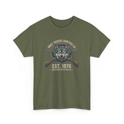 Wolf Head with Crossed Rifles T-Shirt | Hunting Club EST. 1976
