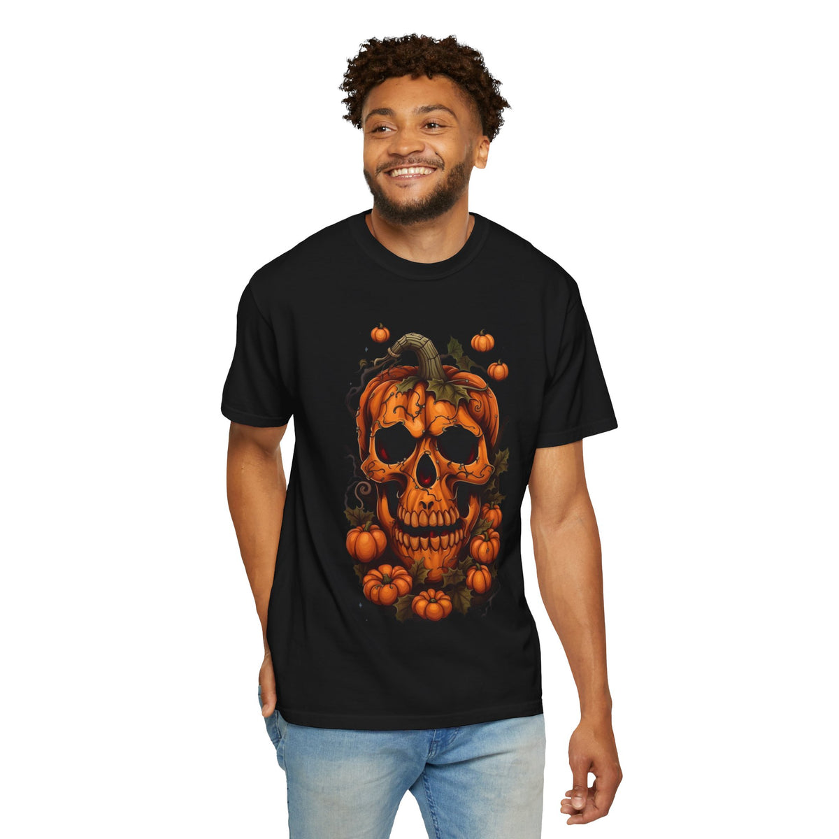 T-shirt tête de citrouille | Tee-shirt tête de mort citrouille, design citrouille d'Halloween