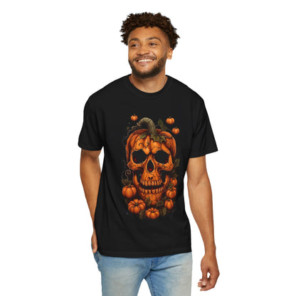 T-shirt tête de citrouille | Tee-shirt tête de mort citrouille, design citrouille d'Halloween