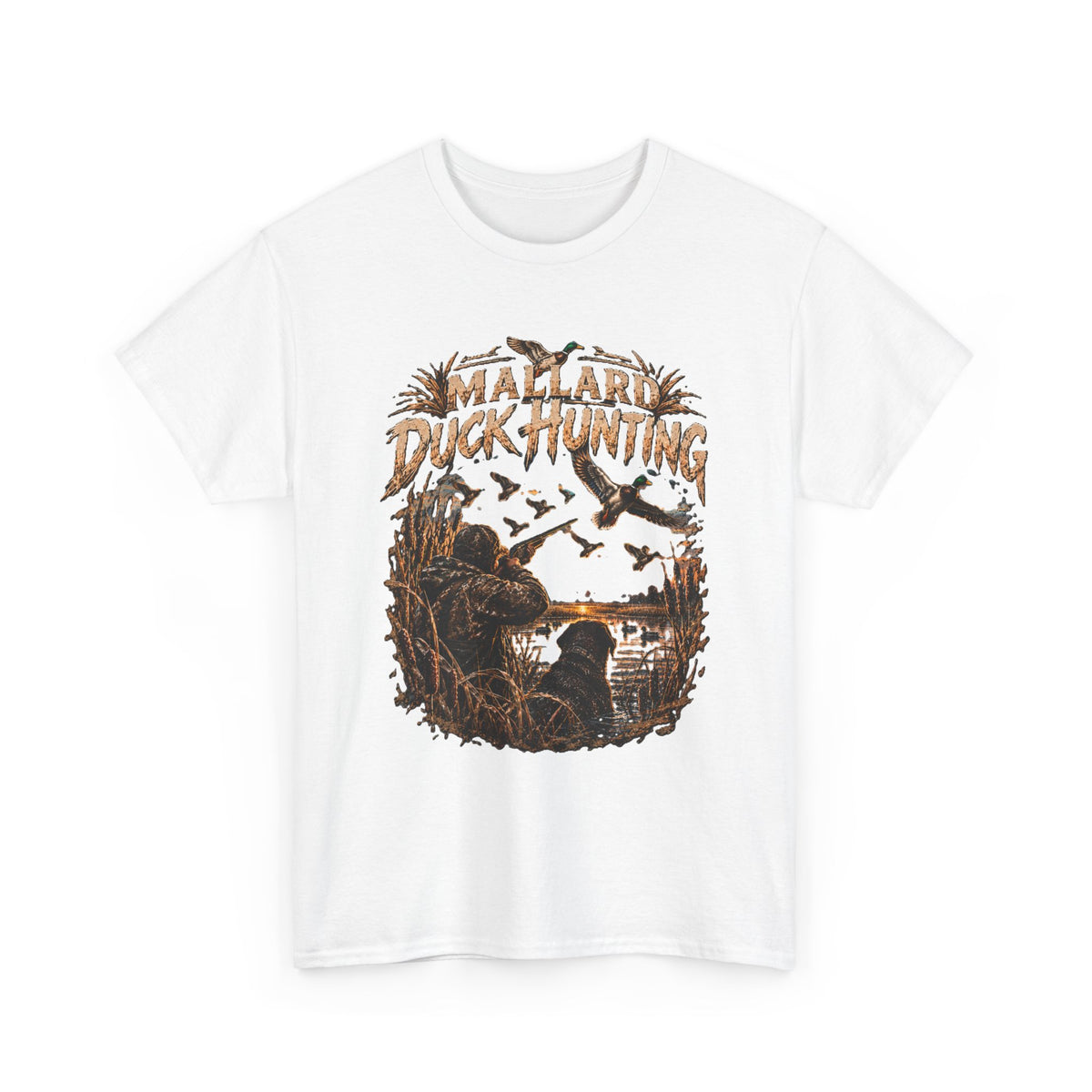Camiseta de caza de pato azulón | Escena vintage de aves acuáticas, silueta de pantano