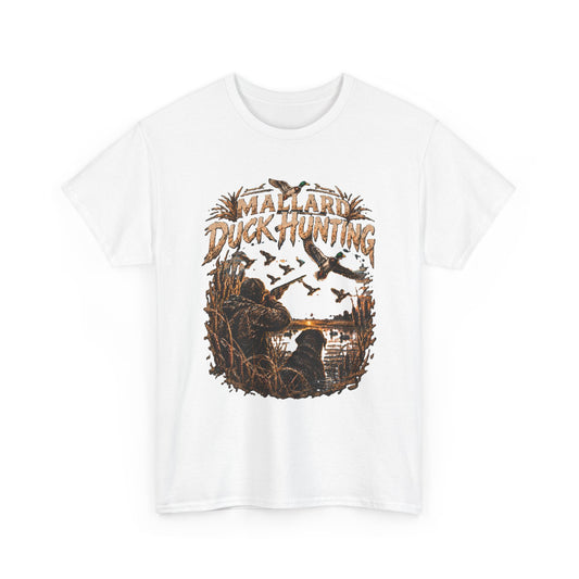 Mallard Duck Hunting T-Shirt | Vintage Waterfowl Scene, Marsh Silhouette
