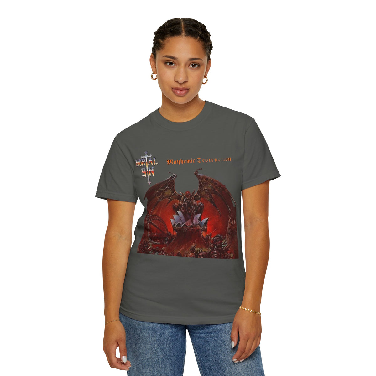Mortal Sin Mayhemic Destruction Album Cover T-shirt | Australian Thrash Metal Band Tee