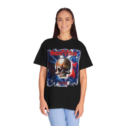 Saint Vitus Skull Graphic T-Shirt - Red Blue Gothic Artwork / Doom Metal Band Tee