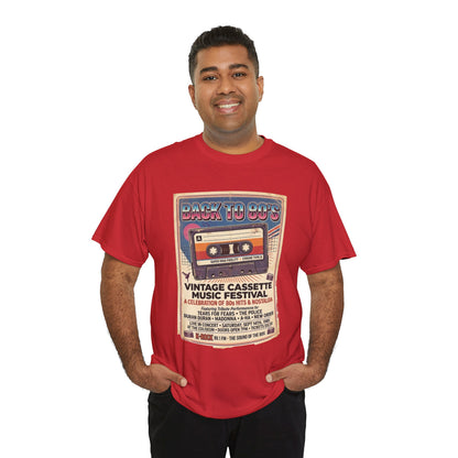 Camiseta del festival de música de casetes vintage "Back to 80s" | Póster retro de cinta