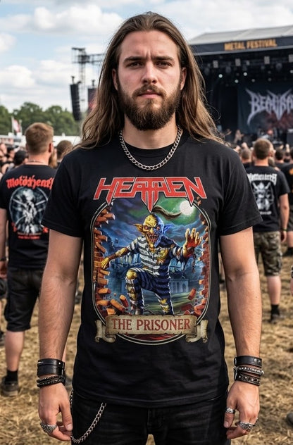 T-shirt avec pochette de l'album The Prisoner de Heathen | T-shirt graphique de groupe de Heavy Metal