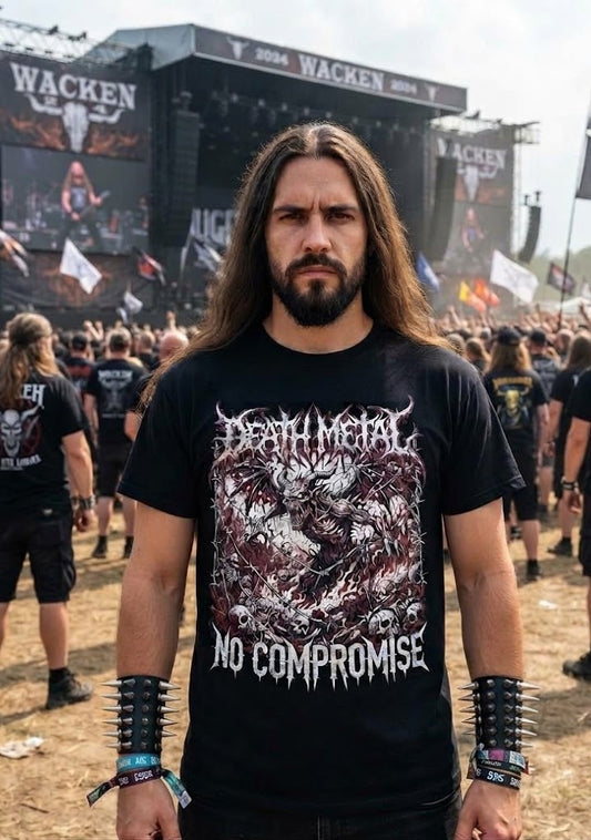 Death Metal No Compromise Double Sided T-Shirt | Floridian Death Metal Band Logos Collage Tee