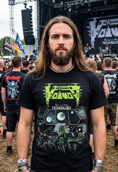 T-shirt pochette d'album Killing Technology de Voivod | Tee-shirt graphique rétro tech du groupe de thrash metal canadien