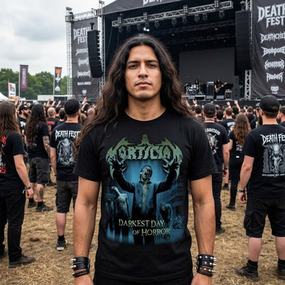Mortician Darkest Day of Horror Graphic T-Shirt / Death Metal Band Tee