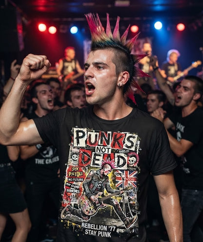 Camiseta gráfica Punks Not Dead | Camiseta de rebelión punk rock