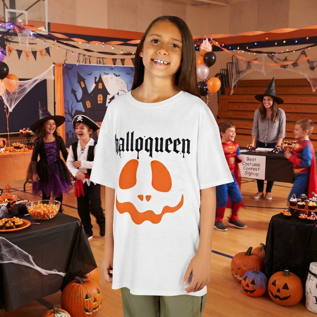 halloqueen pumpkin face Kids Tee | Halloween kids shirt