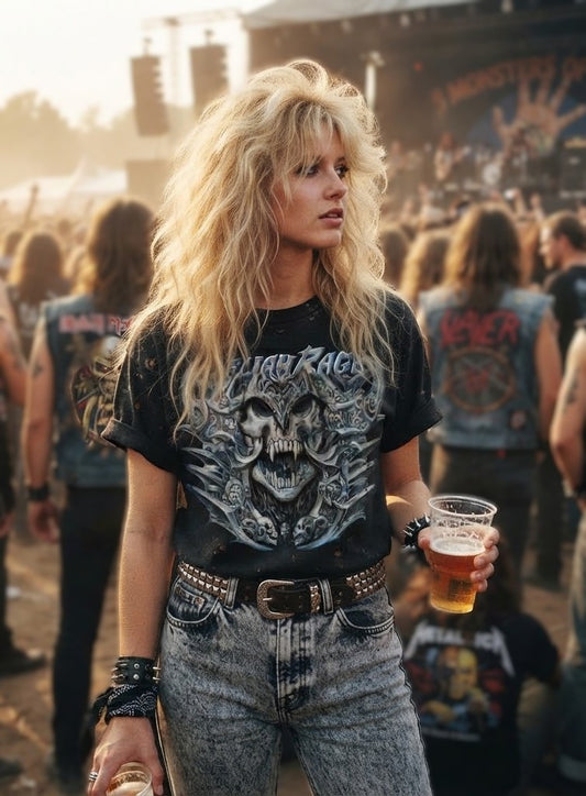 Meliah Rage Warrior Skull and Horns Graphic T-shirt | American Heavy Metal Band Artwork