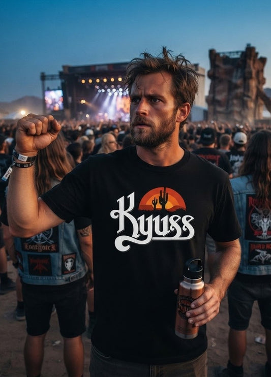 Kyuss Desert Sunset Stoner Doom Desert Rock T-shirt | American Stoner Doom Band Logo, Cactus Silhouette