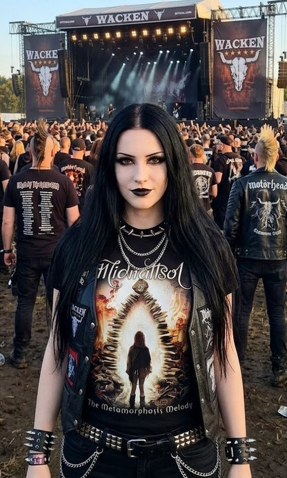 Camiseta con diseño de portal y silueta de la melodía de metamorfosis de Midnattsol | Camiseta con arte de banda de folk metal gótico