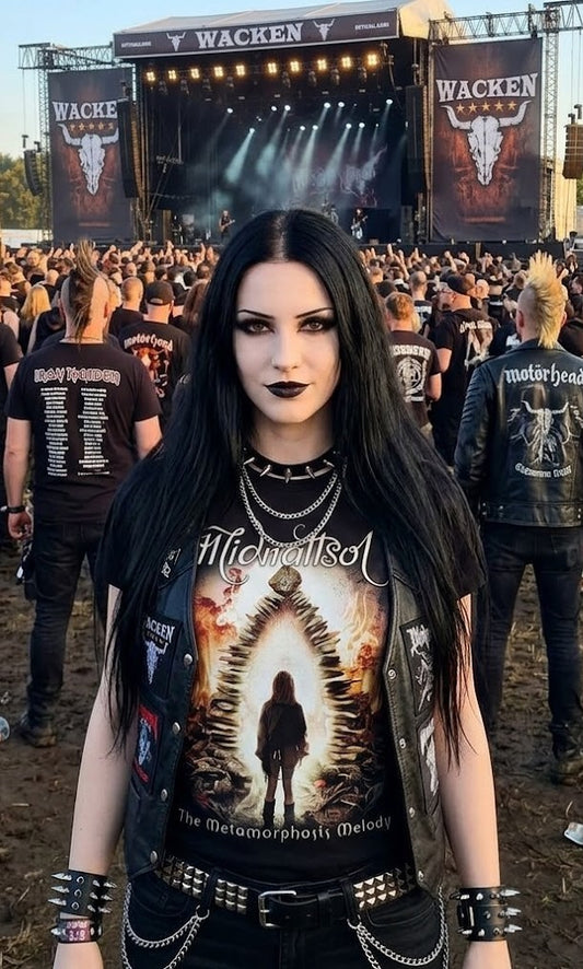 Midnattsol Metamorphosis Melody silhouette portal design T-Shirt | Gothic Folk metal band artwork tee