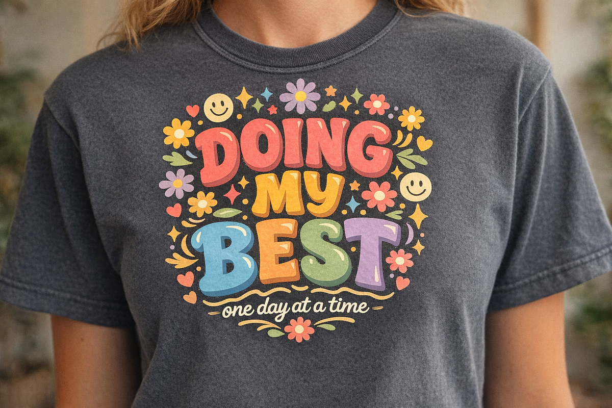 Camiseta con tipografía retro floral "Doing My Best" | Camisa con afirmación positiva