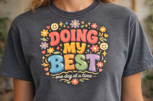 T-shirt rétro à typographie florale « Doing My Best » | T-shirt à affirmation positive
