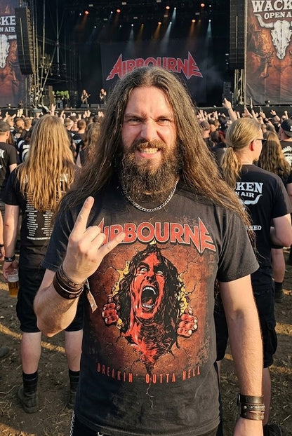 T-shirt Airbourne Breakin' Outta Hell Screaming Face | T-shirt graphique de groupe de rock