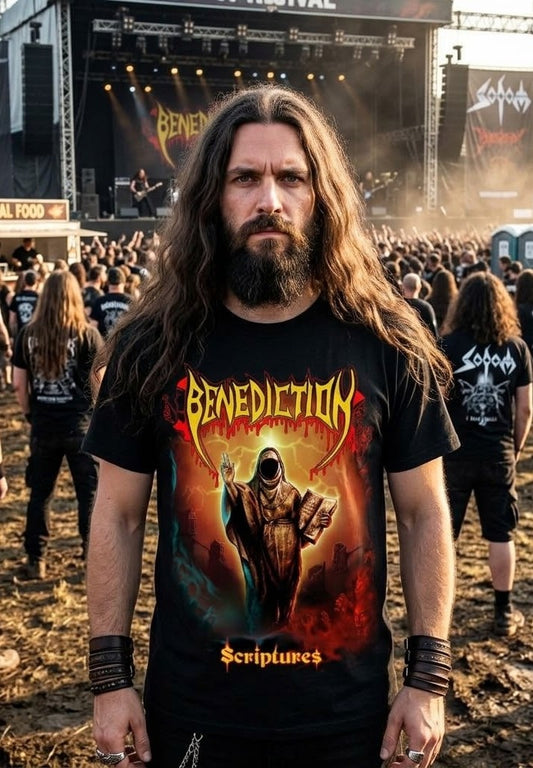 Benediction Scriptures Album Artwork Illustration T-shirt | Death Metal Band Design Tee