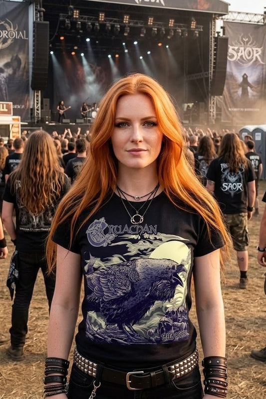 Cruachan The Crow Artwork T-shirt | Folk Metal Celtic Crow Artwork, Night Sky Scene