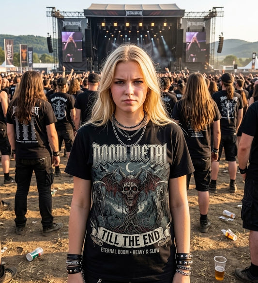 Doom Metal Till The End Double Sided T-Shirt | Doom Metal Band Logos Tee
