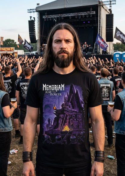Camiseta con ilustración de castillo gótico «Memoriam Rise to Power» | Arte de banda británica de death metal