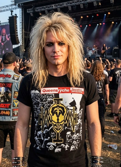 T-shirt graphique Queenryche Operation Mindcrime | Motif foule avec logo du groupe