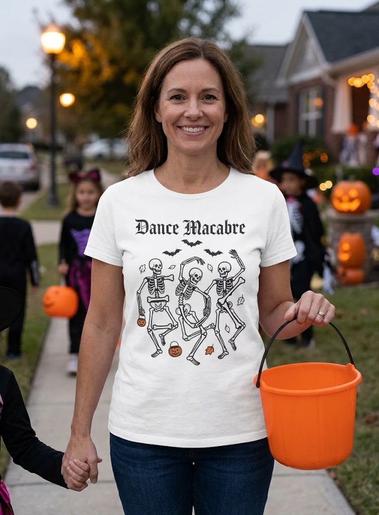 T-shirt Danse Macabre squelettes | Haut Halloween danse de la mort crânes