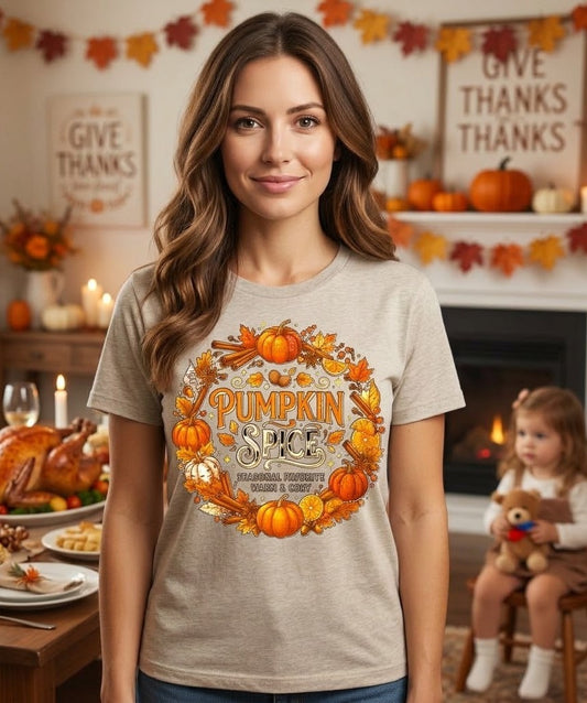T-shirt couronne épices à la citrouille | Haut automne feuilles d'automne citrouille