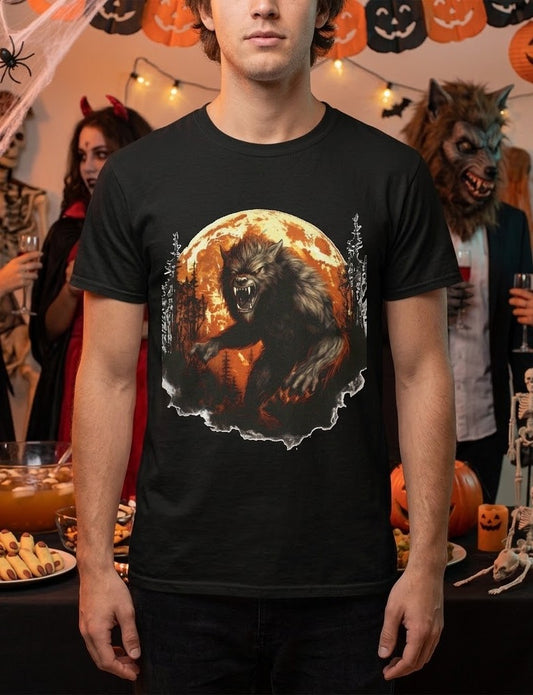 T-shirt Loup-garou hurlant | T-shirt forêt d'horreur pleine lune