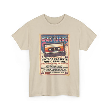 Camiseta del festival de música de casetes vintage "Back to 80s" | Póster retro de cinta