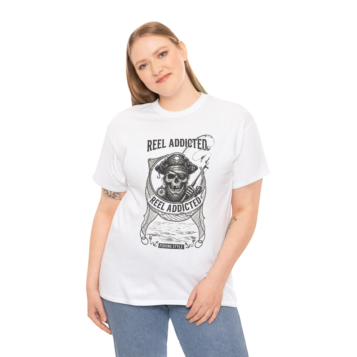 Skull Reel Addicted Fishing Design T-Shirt