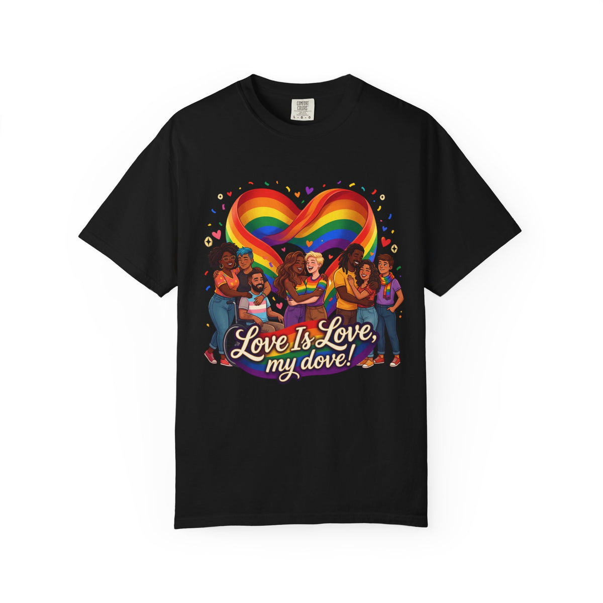 T-shirt LGBTQ cœur arc-en-ciel Love Is Love | T-shirt avec illustration de fierté LGBTQ pour couples diversifiés