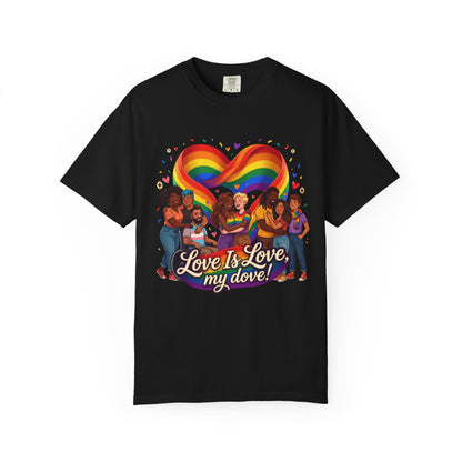 T-shirt LGBTQ cœur arc-en-ciel Love Is Love | T-shirt avec illustration de fierté LGBTQ pour couples diversifiés