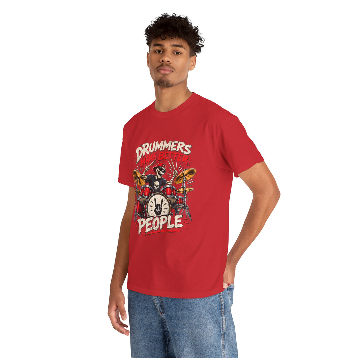 Drummers Make Better People T-Shirt | Skull Drummer Drum Set Tee