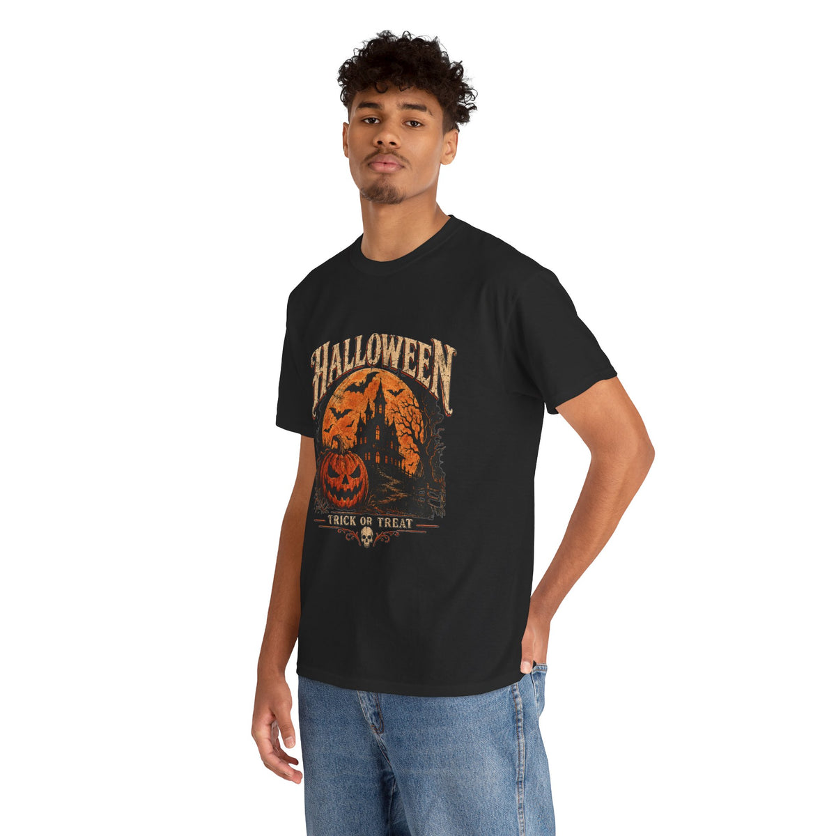 T-shirt vintage avec scène de citrouille d'Halloween | Graphisme rétro « Trick or Treat »