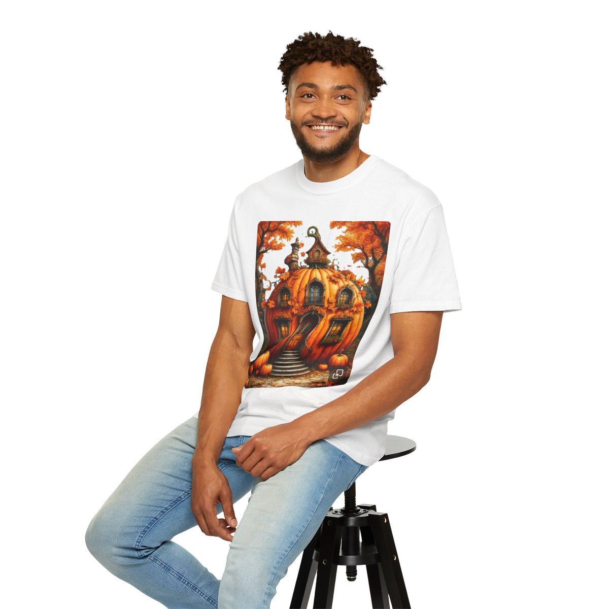 Pumpkin House Illustration T-shirt | Autumn Halloween Pumpkin Cottage